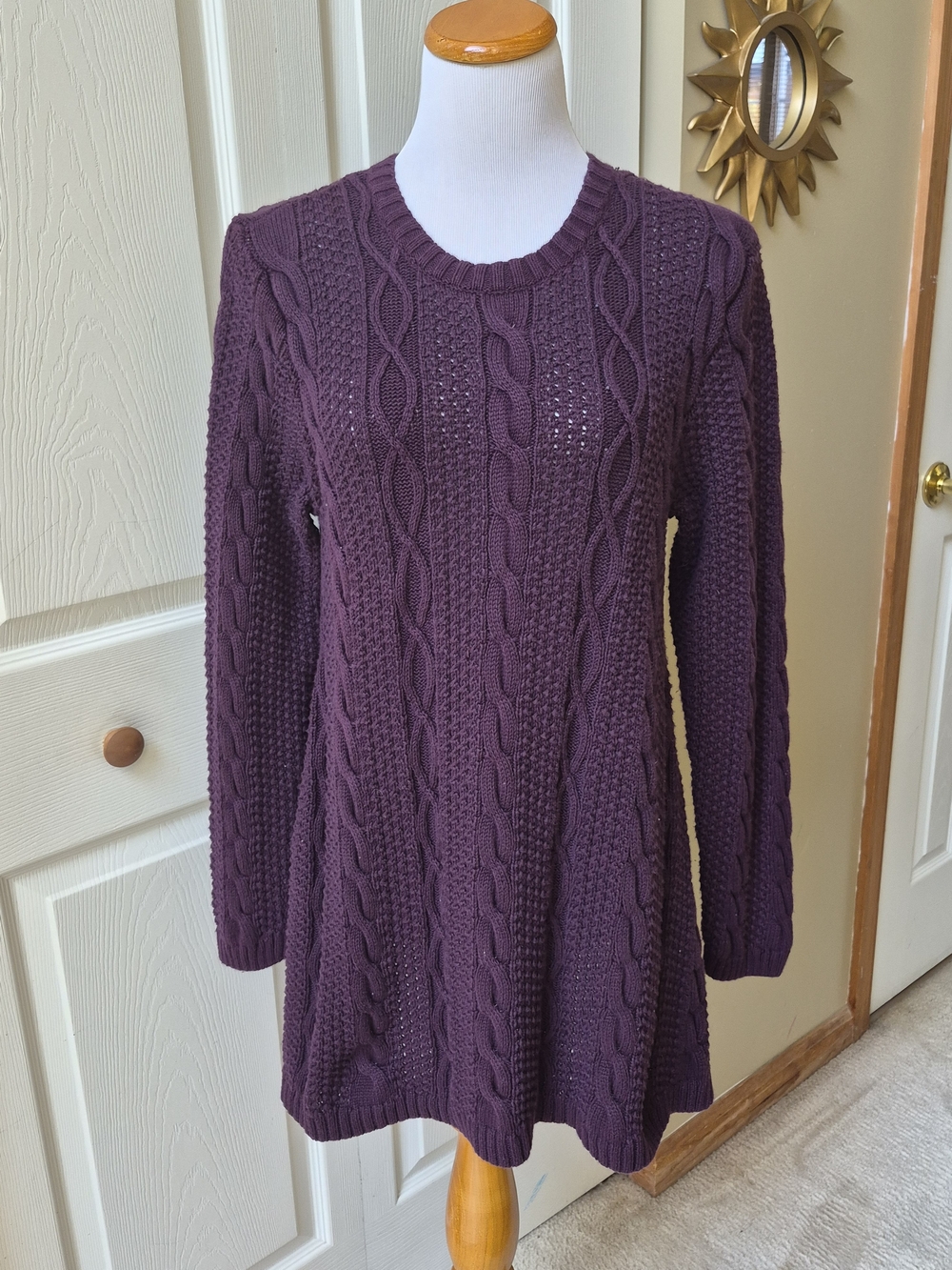 JEANNE PIERRE Plum Cable Knit Long Sleeve Sweater